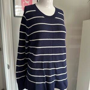 GAP Navy and White Striped Crew Neck Sweater